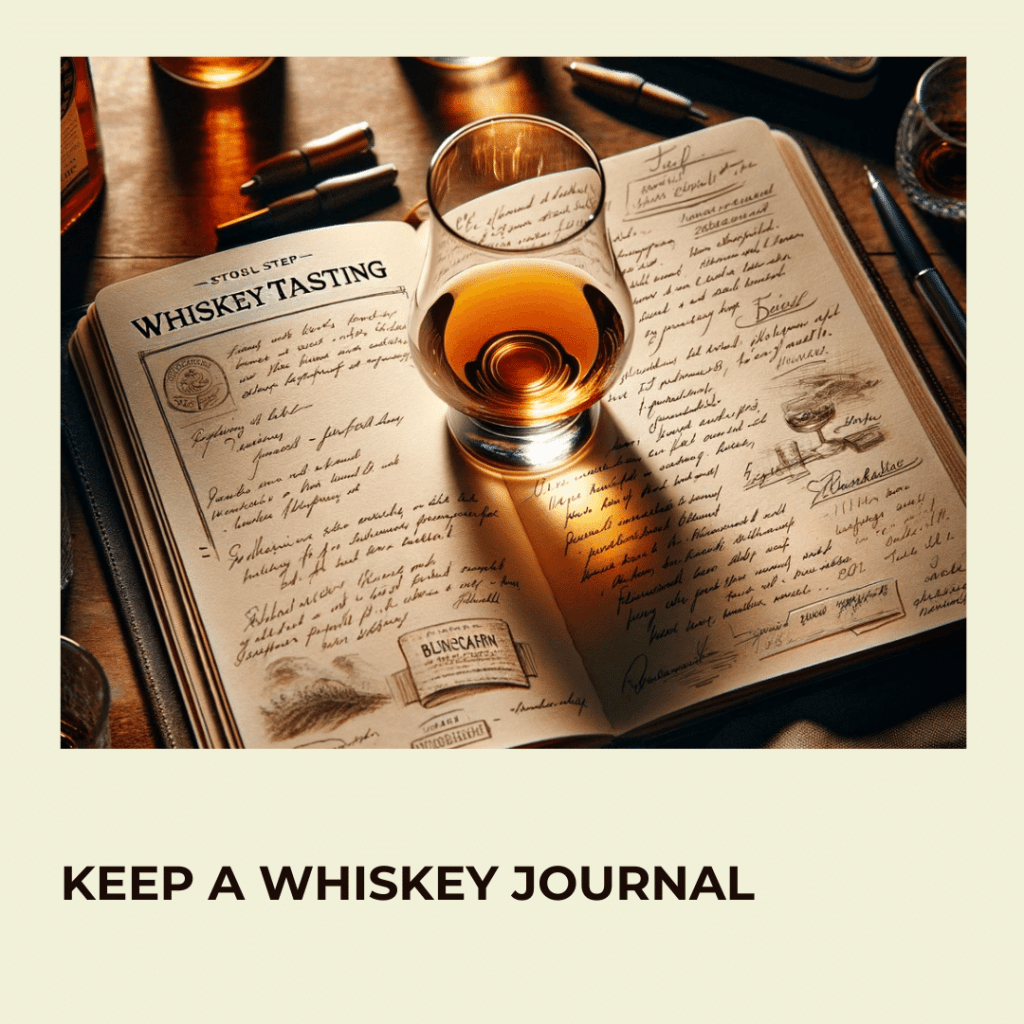 whiskey glass full, on an open whiskey journal